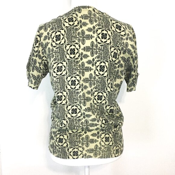 Grace Black and Tan Printed Short Sleeve Button Down Grandma Core Knit Top (L) - Picture 13 of 16